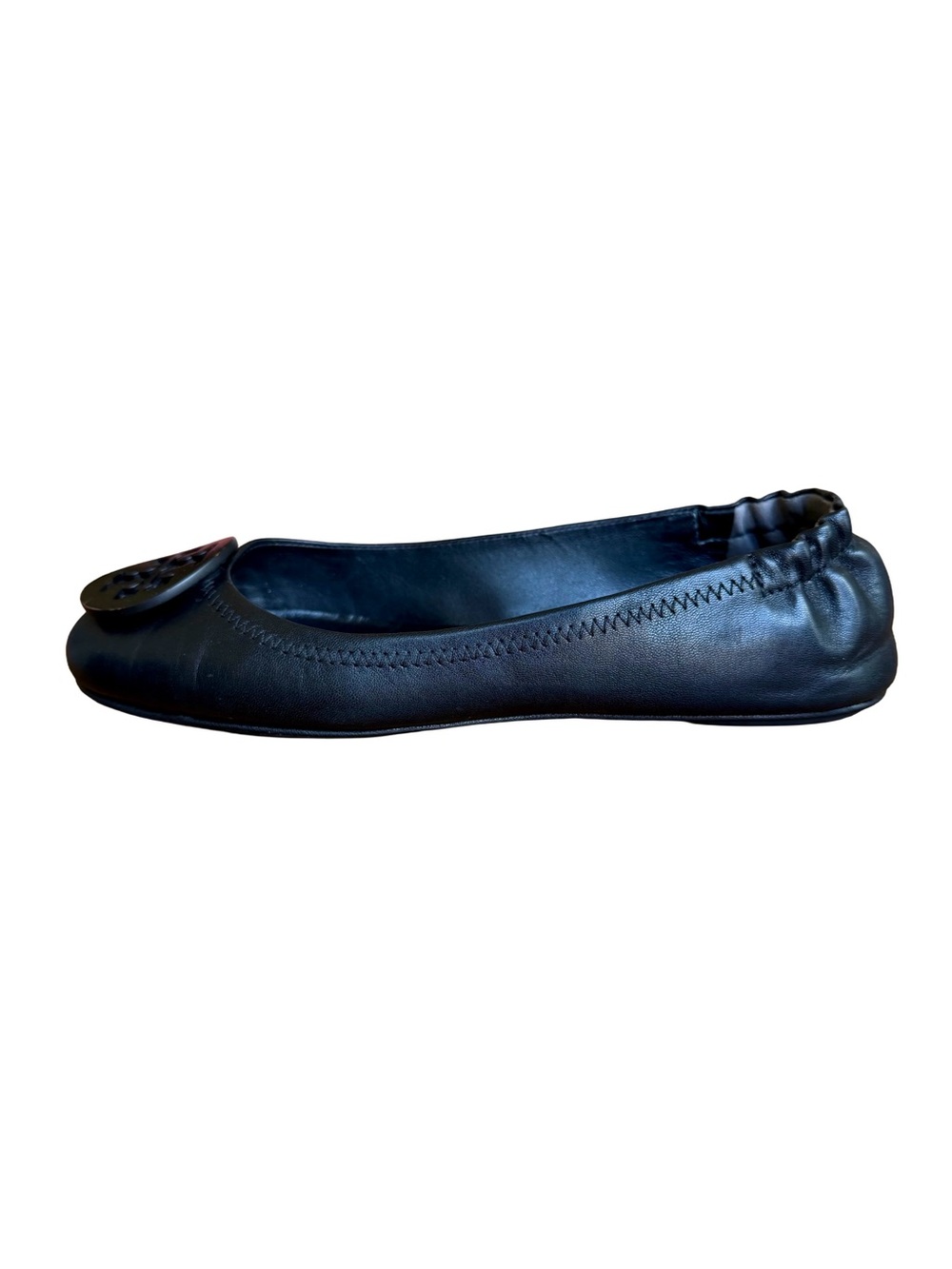 Tory Burch Minnie Travel Ballet Flats Black Leather Logo Size 7 - Picture 3 of 12